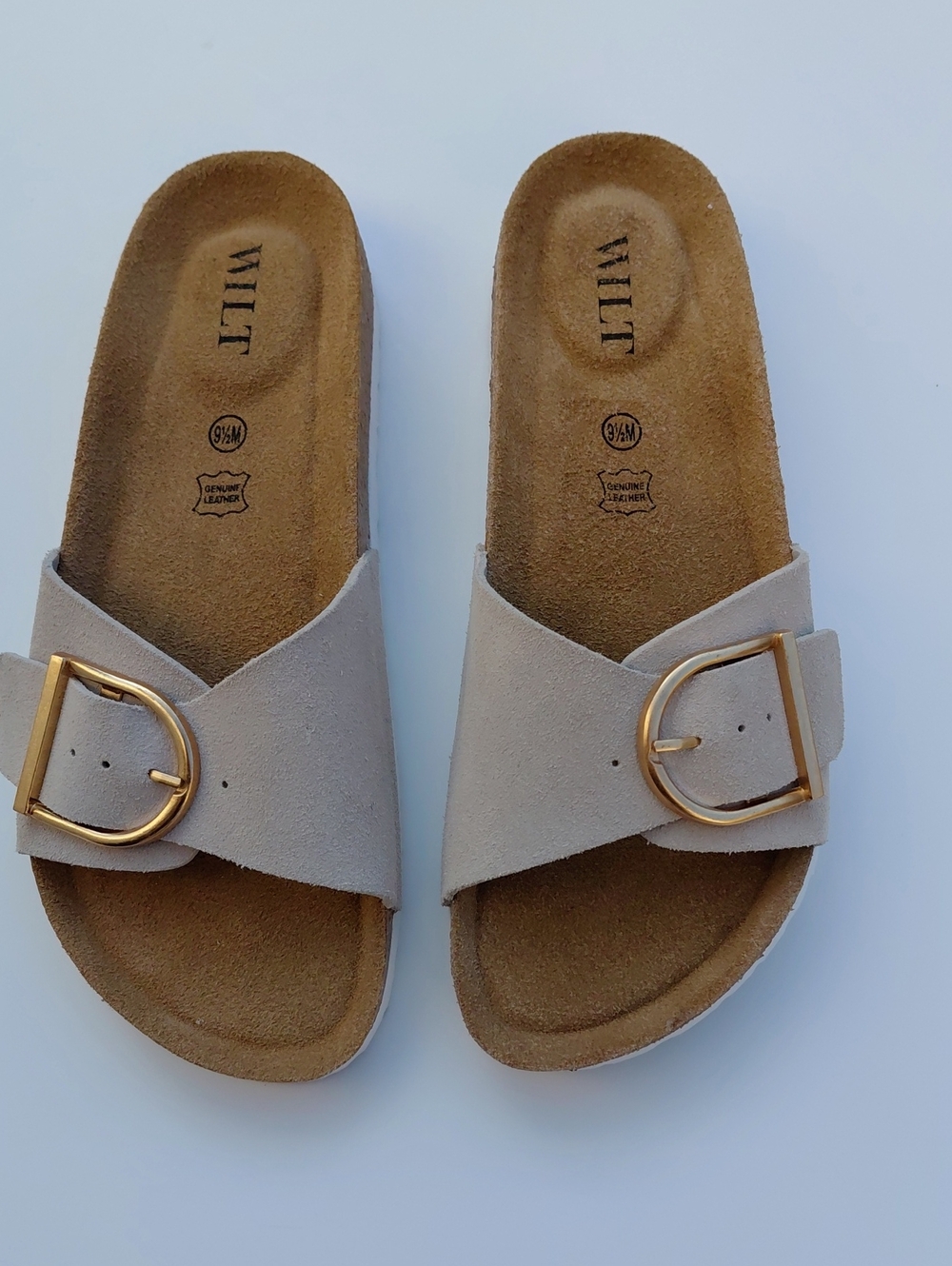 WILT Women's Leather Upper Stone Colored  Buckle Slide Sandals Size 9.5M